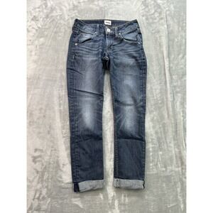 Hudson Jean Womens Sz 25 Blue Bacara Crop Straight Cuffed Stretch Whiskered Fade